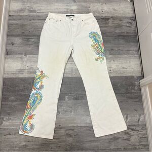 Ralph Lauren Lauren Jeans Co. 10P White paisley denim flare pants